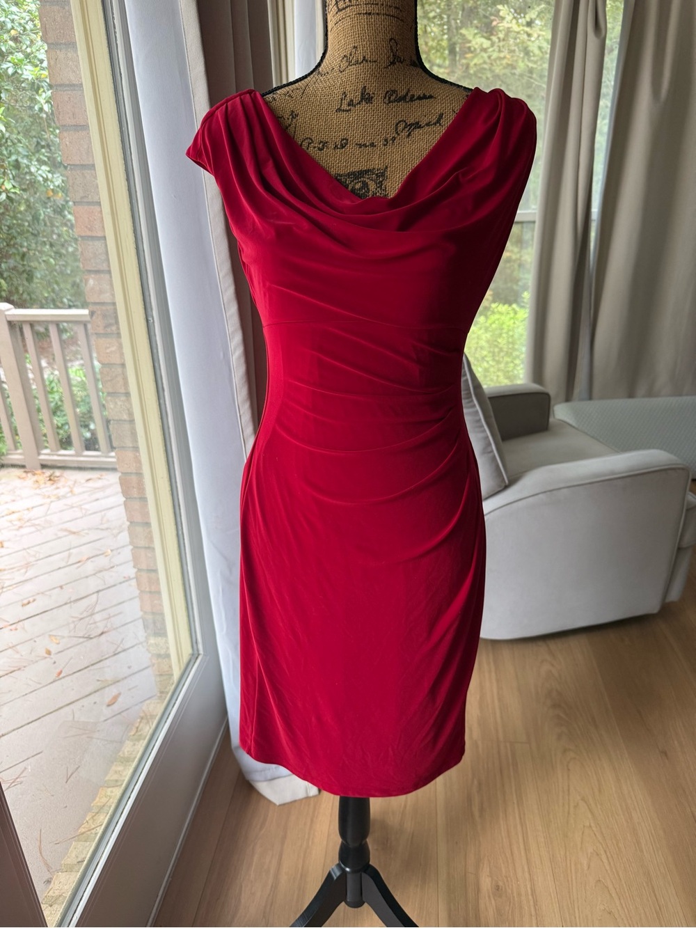 Lauren Ralph Lauren Deep Red Cowl-Neck Sheath Dress